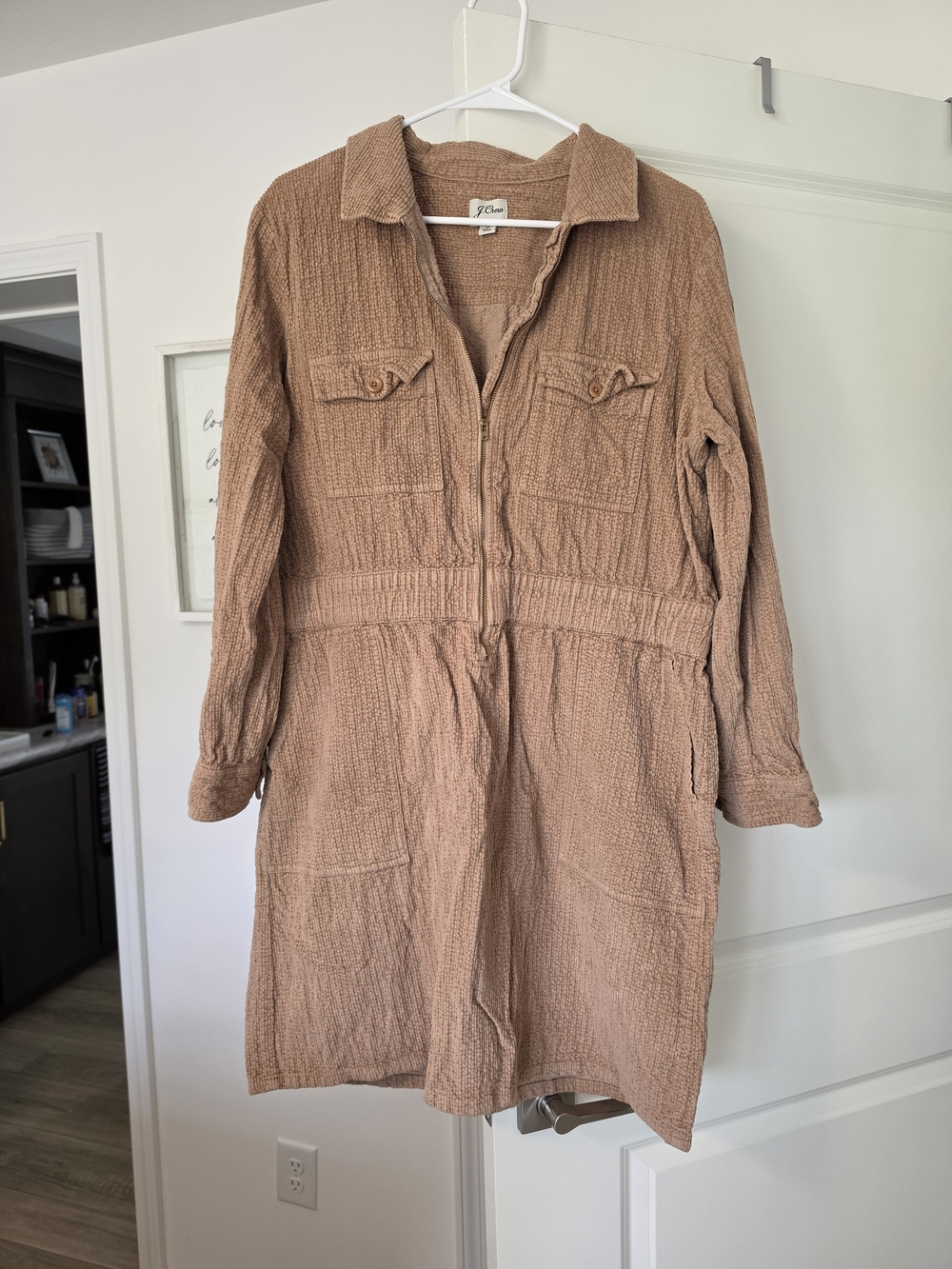 J. Crew Textured Button-Front Shirt Dress in Warm Taupe